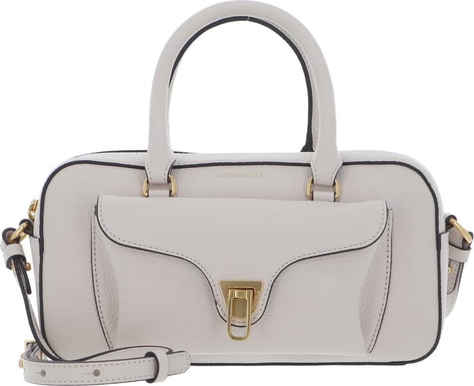 COCCINELLE Leren Handtas Schoudertas Beat Soft Handbag Grained Leather Lambskin White Crème