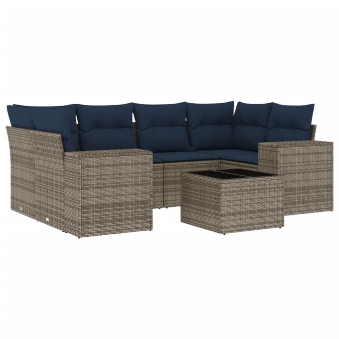 vidaXL - 7-delige - tuinbankset - met - kussens, - grijs - polyrotan