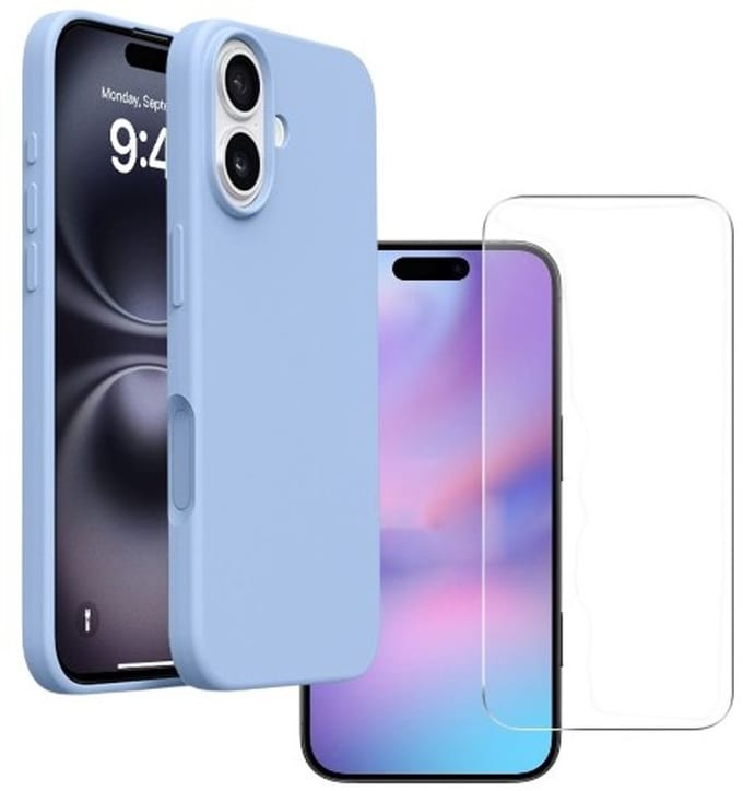 Shockproof Backcover - Liquid Silicone Soft Hoesje - Geschikt voor: iPhone 17 - Haze Blauw + 2x Screenprotector Beschermglas - Glasplaatje