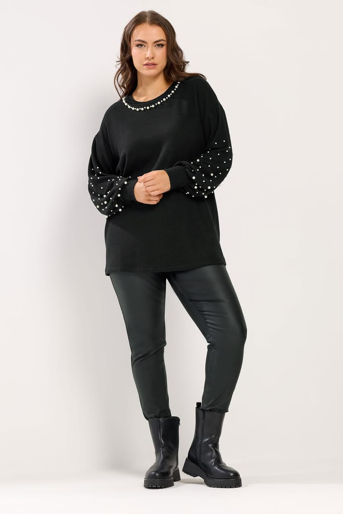 Yours Zwarte Trui Met Parelversiering Size 50-52
