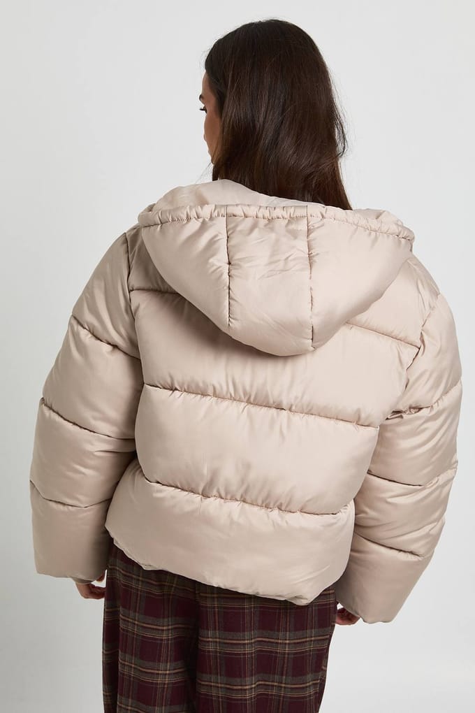 boohoo Dames Petite gewatteerde pufferjas met capuchon | Stone | Maat: 16