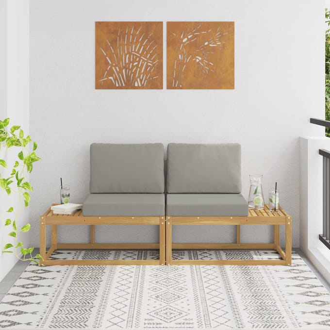 vidaXL - Buiten - eindsofa - met - kussen - 2 - Stuk - Wit - Massief - Acacia - Hout