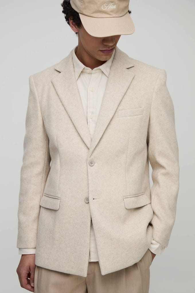 Relaxed Fit Melton Single Breasted Blazer | Ecru | Size 44
