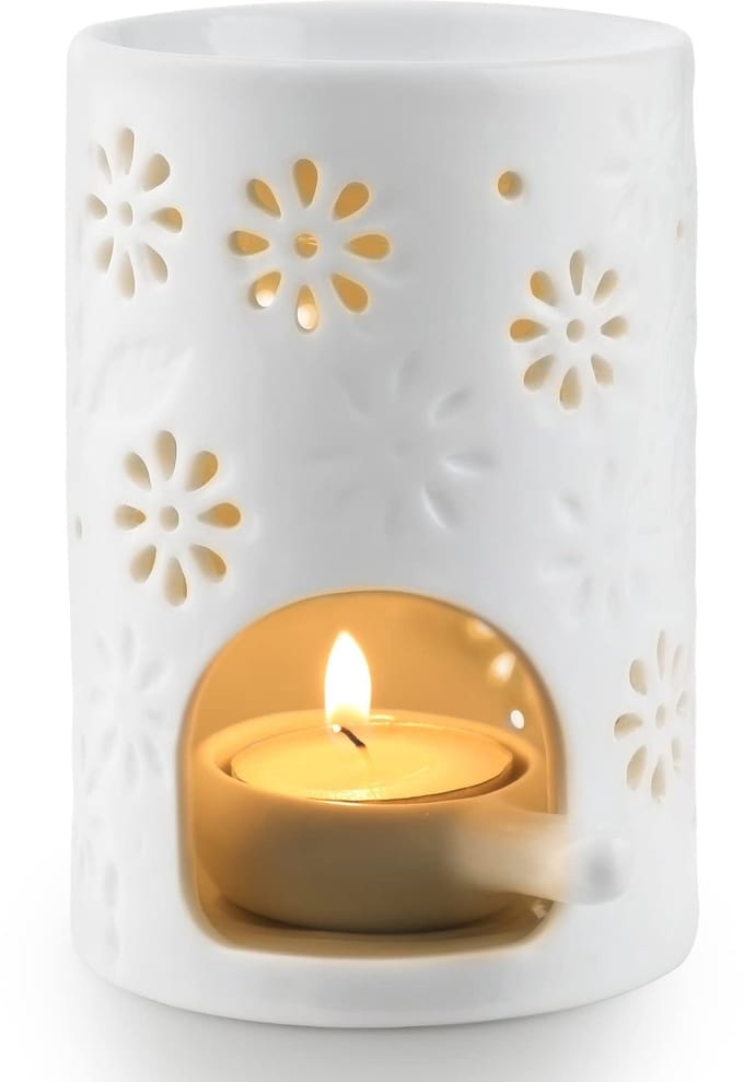 Dailygoods - WD&CD Geurlamp van keramiek, aromalamp theelichthouder met de kaars lepel aroma diffuser wit