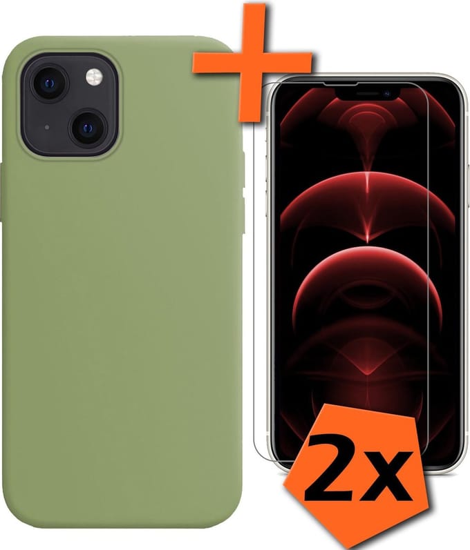 Hoes - Met 2x Screenprotector - Geschikt voor Apple iPhone 13 Mini - Sterk & Shockproof - Back Cover - Siliconen Case - Telefoon Hoes - Groen