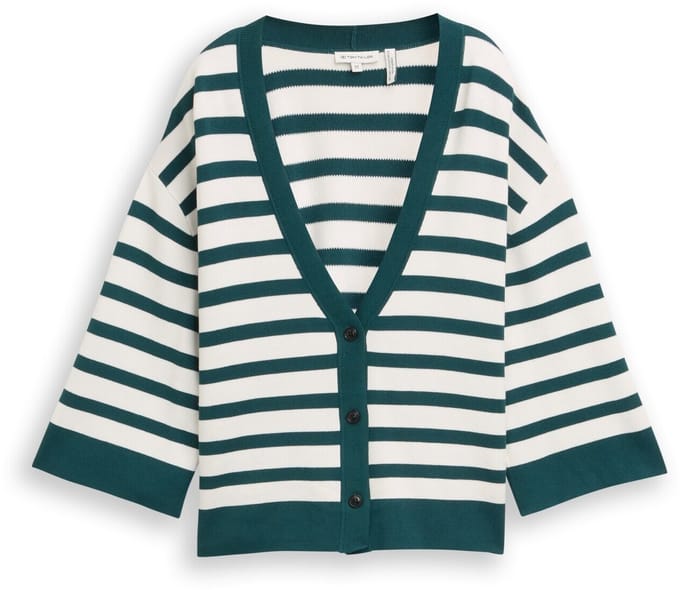 Tom Tailor - Loose fit vest met streepjesmotief - Maat S - white green knit stripe