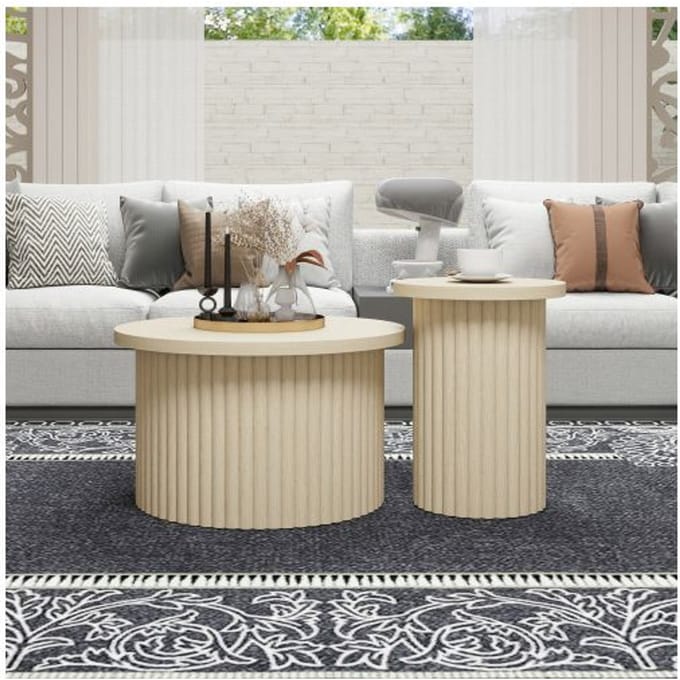 Table basse ronde - MUVOE - Ensemble 2 pièces - Bois naturel - Design contemporain - Stable et durable