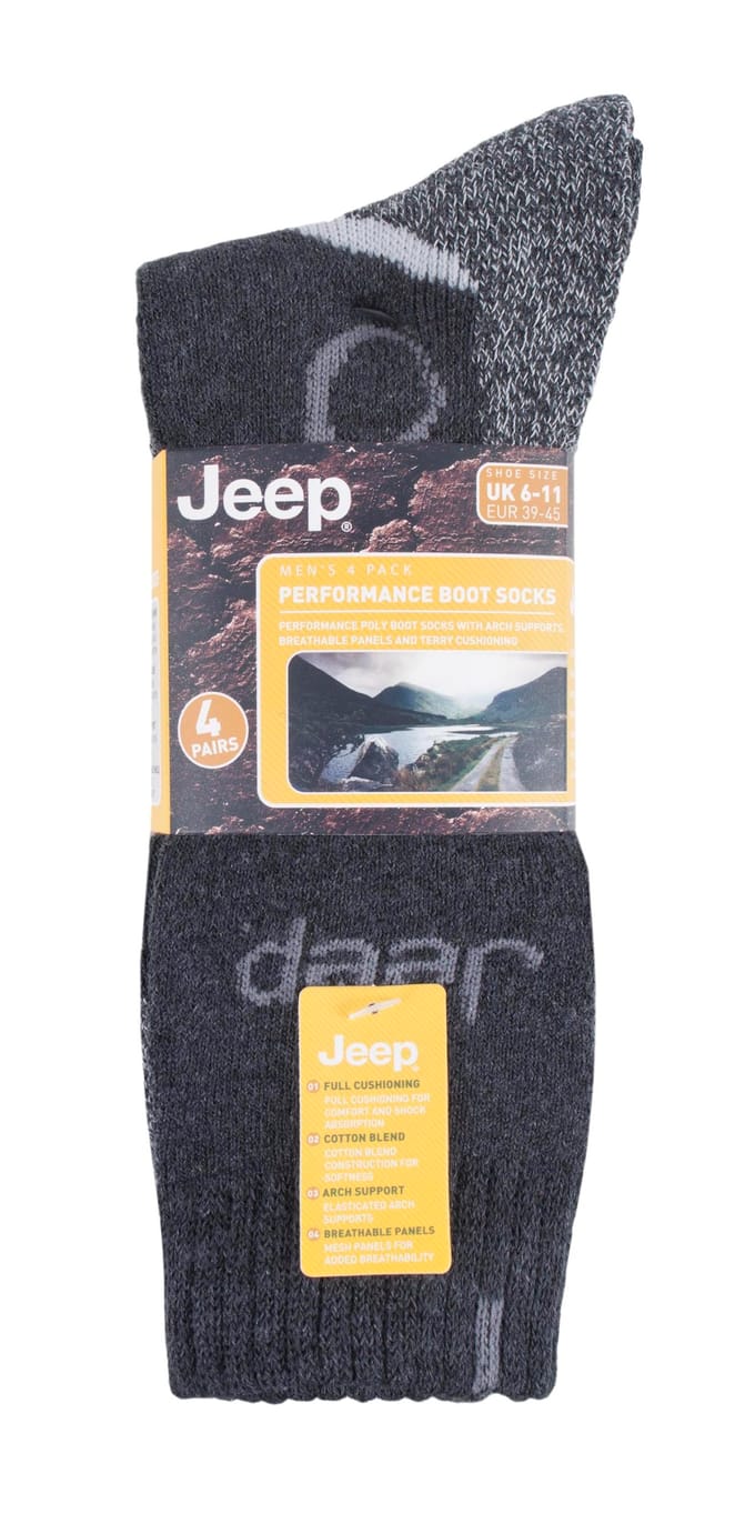 Jeep - 4-pack anti-blaar luxe laarzensokken voor heren - Houtskool Grijs