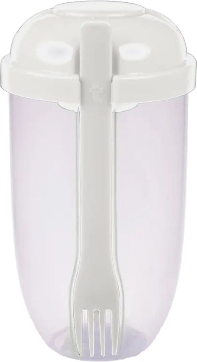 Repus - Salade Shaker Cup - Reisbeker - Lunchbox to go - Container - Vork en Dressingbakje - Onderweg - Wit