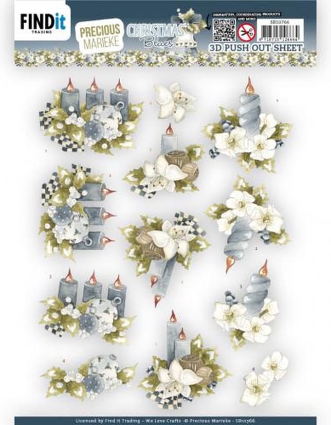 3D Push Out - Precious Marieke - Christmas Blues - Blue Candles