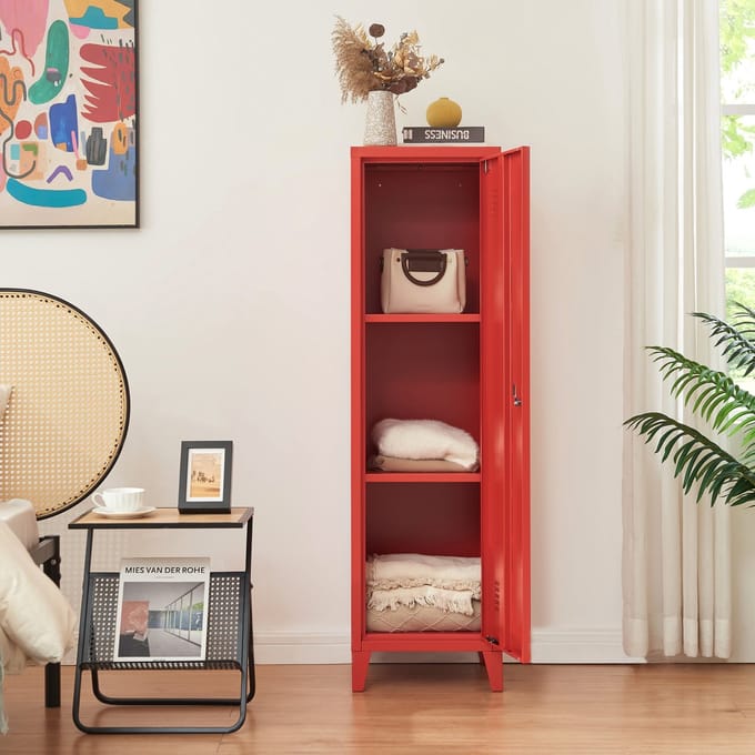 Lockerkast Kurikka metaal 137x38x38 cm rood [en.casa]
