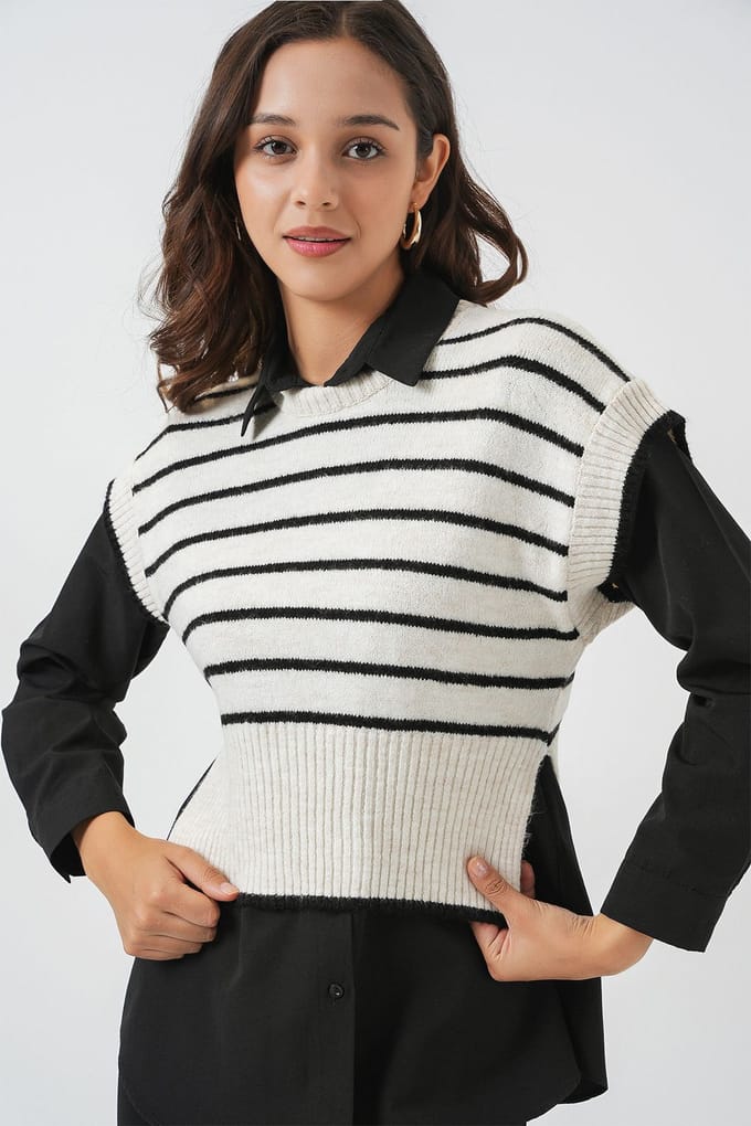 Gestreepte Gebreide Sweater Vest