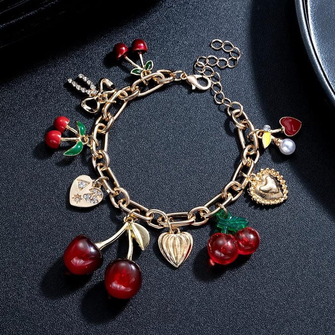 Mode Persoonlijkheid Wind Kersenlegering Perzik Hart Strik Hanger Verstelbare Armband Dames Creatieve Veelzijdige Sieraden brown