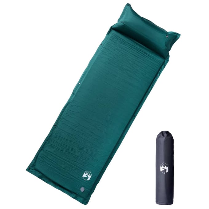 vidaXL - Kampeermatras - met - kussen - zelfopblazend - 1-persoons - groen
