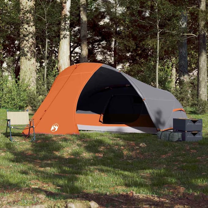 vidaXL - Koepeltent - 4-persoons - waterdicht - grijs - en - oranje