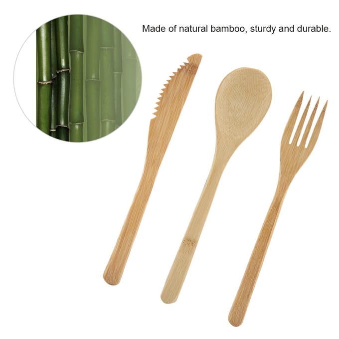 Herbruikbare Bamboe Dinerware Set in Japanse Stijl Eetgerei Kit Mes & Vork & Lepel black