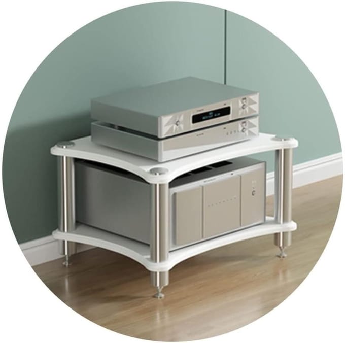 Apparatuur Kast - Hifi Meubel - Media Opbergen - Stapelbaar Ontwerp - Meerdere Niveaus - Wit