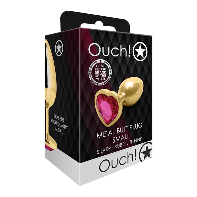 Shots - Ouch! OU805GLD - Heart Gem Butt Plug - Small - Gold / Ruby Red