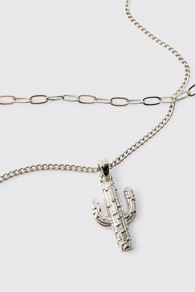 Gelaagde Ketting Met Cactushanger | Silver