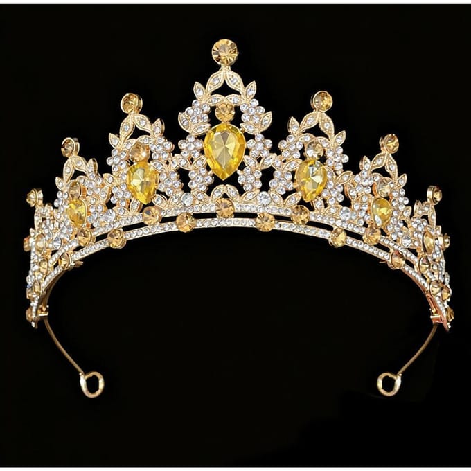 Goud Champagne Bruids Tiara Kroon Driedelig Bruiloft Ketting Oorbellen Strass Set Bruiloft Accessoires beige