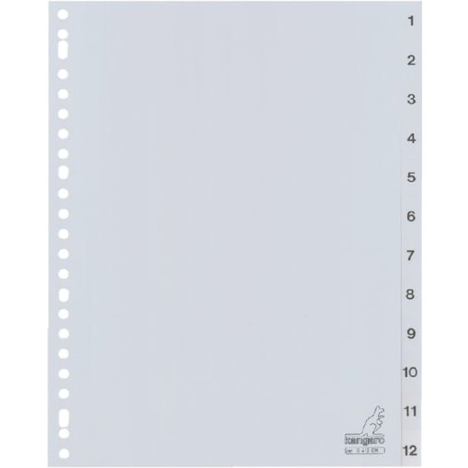 Kangaro tabbladen - A4 - PP 120 micron - grijs - 23-gaats - 12-delig cijfers