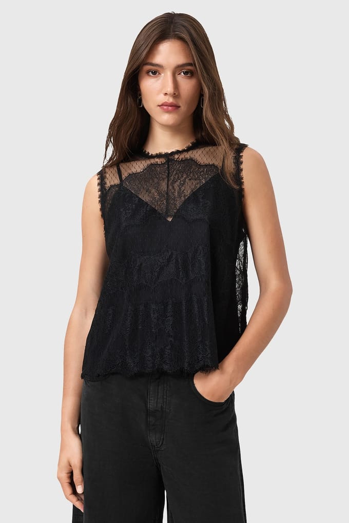 AllSaints Clara Top Black Taglia: 10 | Magliette intime Outlet | Donna | Nero