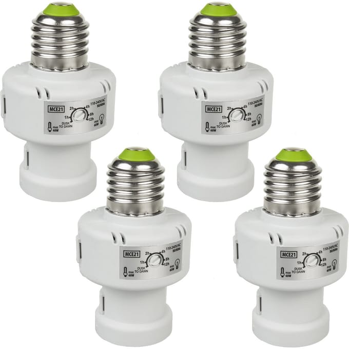 Maclean MCE21W - 4 stuks fitting, E27, max. 100W, met schemersensor, timer, wit