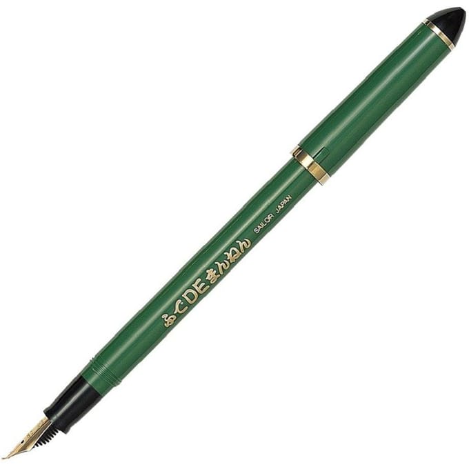 Sailor Fude-De-Mannen Script Kalligrafie Pen "Wakatake" Bamboe Groen, Nib Angle 55 °C Degrees + 2 Cartridges