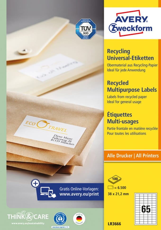 Avery printeretiketten Recycled universele etiketten, 38 x 21.2mm