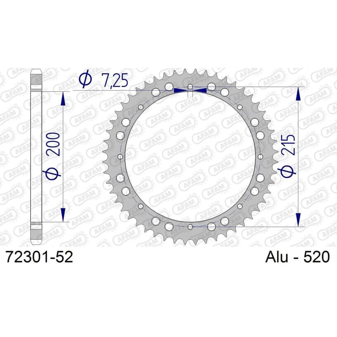 Aluminium tandwiel achter Afam 520 52 dents