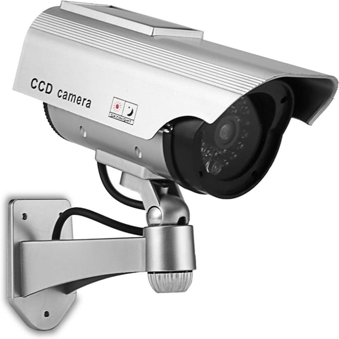 Fake Security Camera Dummy Camera Gesimuleerde bewakingscamera met knipperlicht Binnen Buiten zilver