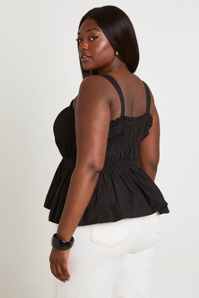 boohoo Dames Plus Gerimpelde Peplum Top | Zwart | Maat: 48