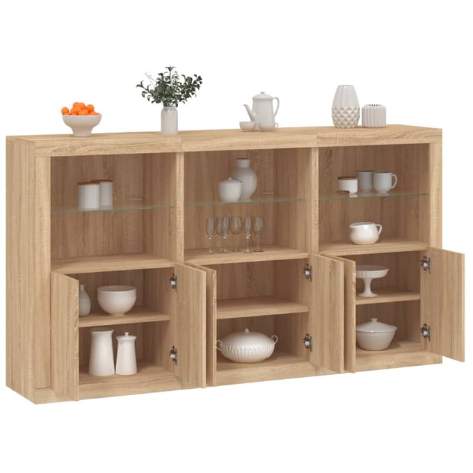 vidaXL - Dressoir - met - LED-verlichting - 181,5x37x100 - cm - sonoma - eikenkleur