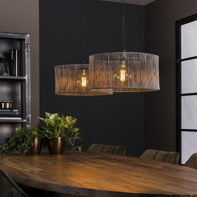 Hoyz Hoyz hanglamp 2l stringshade metaal zwart nikkel 120x45x150