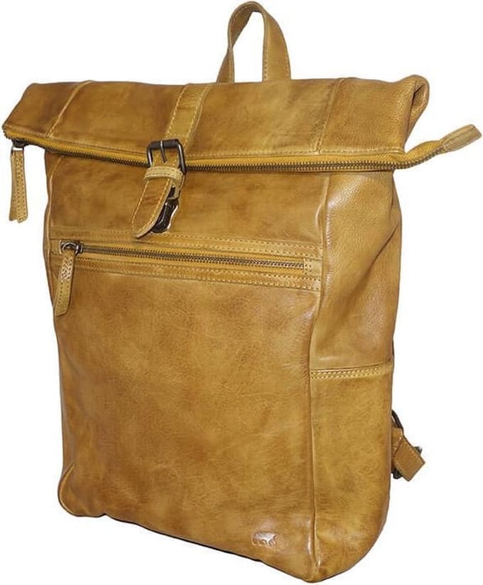 Bear Design Pergola Leren Laptop Rolltop Rugtas - 13 inch - Okergeel