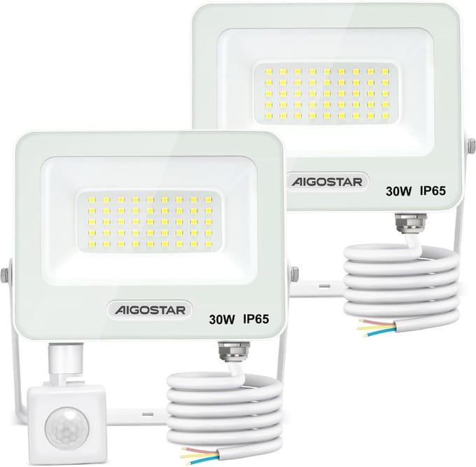 LED Buitenlamp met Bewegingssensor, 2 Stuks, 30W, 2750 LM, IP65 Waterdicht, Koud Wit