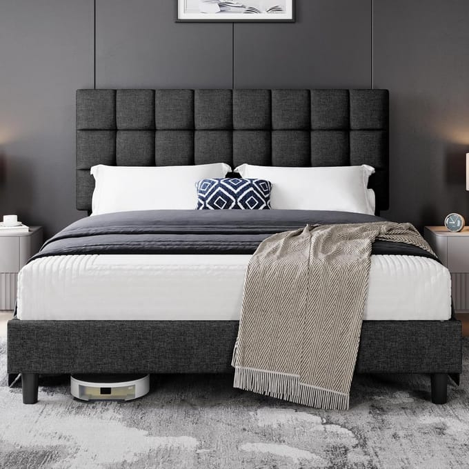 Gestoffeerd Bed - Stoffen Bed - Comfortabel Slapen - In Hoogte Verstelbaar - 160 x 200 cm - Donkergrijs