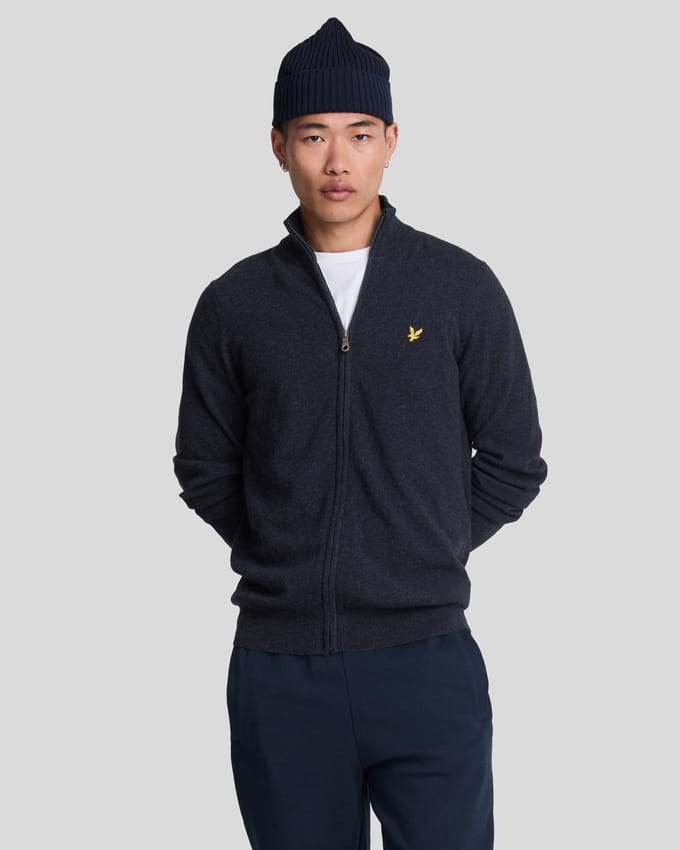 Lyle & Scott Lamswol Blend Rits Cardigan - Marineblauw