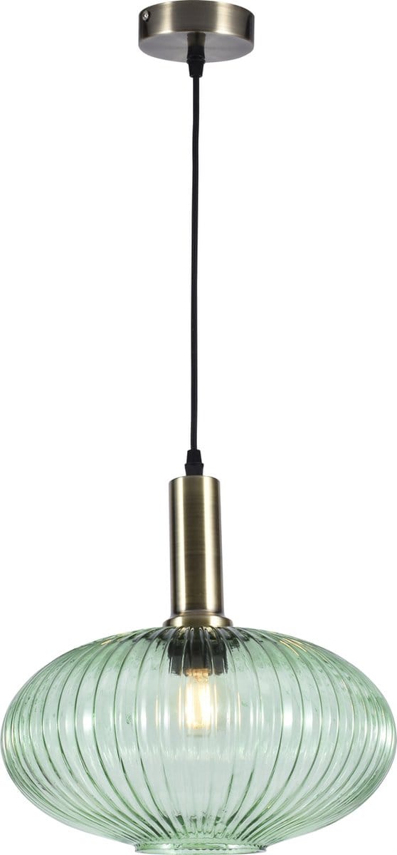 Olucia - CHARLOIS - Hanglamp - Groen / Goud - Vorm: Ovaal