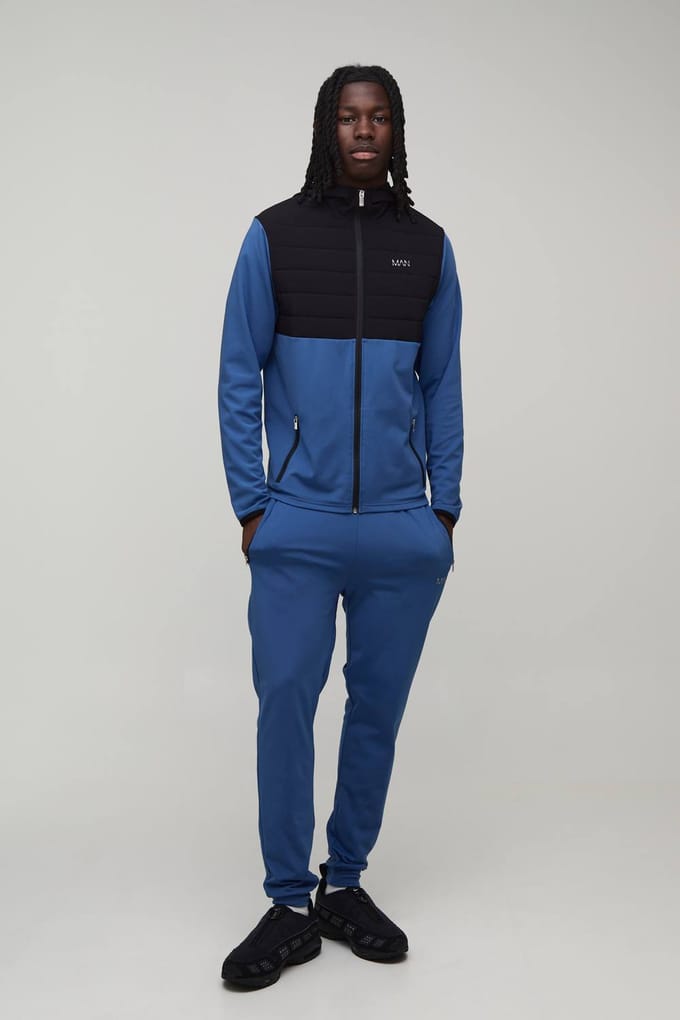 Heren Active Gequilt Regular Fit Trainingspak | Steel | Size Medium