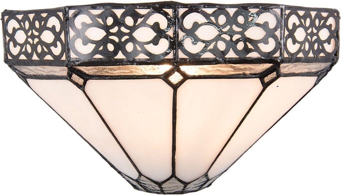 LumiLamp Wandlamp Tiffany 30x15x16 cm Wit Bruin Metaal Glas Driehoek Muurlamp