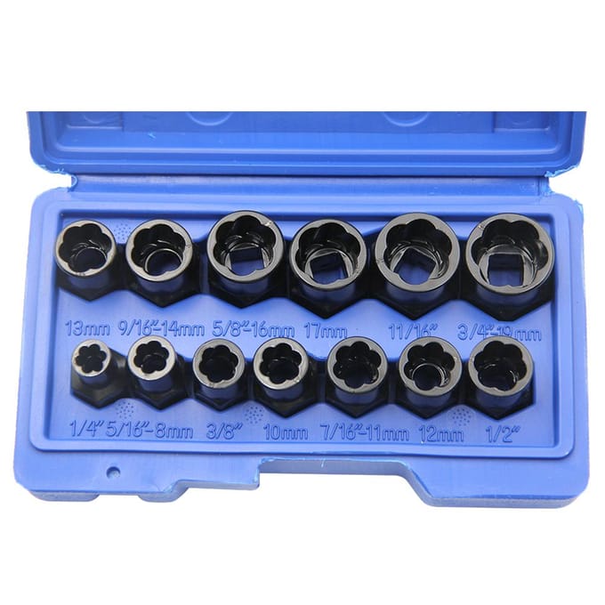 13PCS Impact Bout & Moer Verwijderaar Set Bout Extractor Verwijderaar Set met Opbergdoos zwart