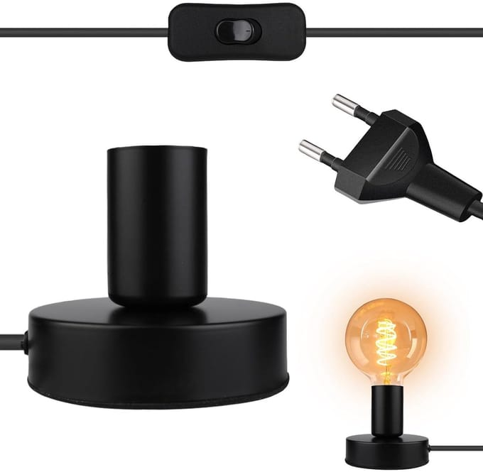 Bureaulamp - Zwart - 10 cm - E27 Fitting met Kabelschakelaar - Voor Thuisverlichting en Decoratie