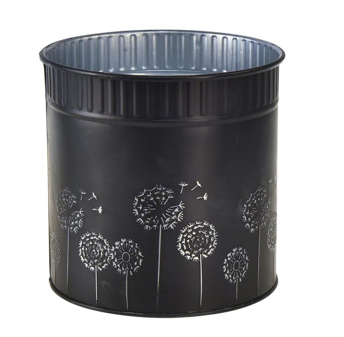 Bloempot met paardenbloemmotief, zwart, Ø9,5 cm, H11 cm