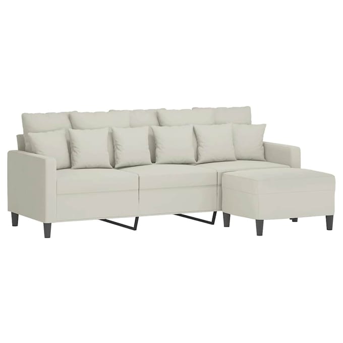 vidaXL - Driezitsbank - met - voetenbank - 180 - cm - fluweel - crèmekleurig
