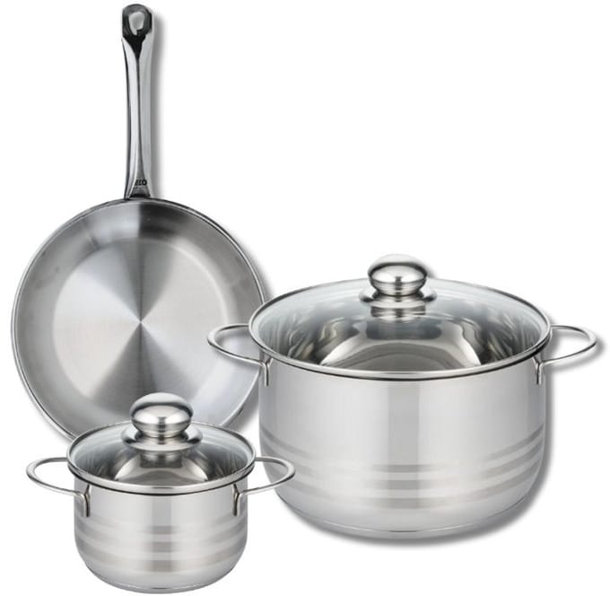 Set van 1 Koekenpan 24 cm en 2 kookpotten 14 en 24 cm Elo Profi Brillant