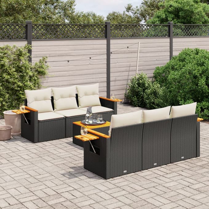 vidaXL - 7-delige - Loungeset - met - kussens - poly - rattan - zwart