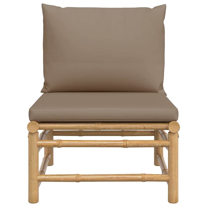 vidaXL - Tuinmiddenbank - met - kussens - bamboe - taupe