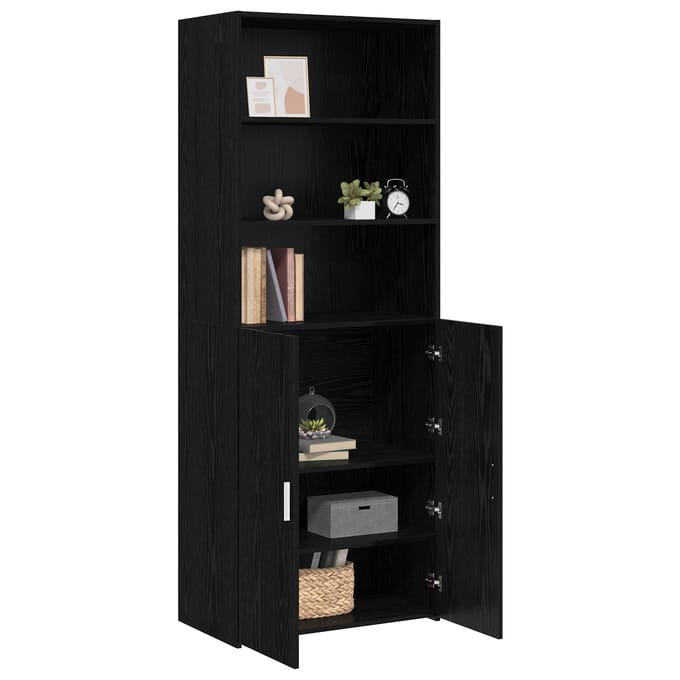 vidaXL - Highboard - Zwart - eiken - 70 - x - 42,5 - x - 185 - cm - Bewerkt - hout