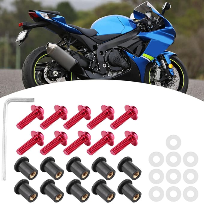 10 stuks Motorfiets Windscherm Bouten Moer Ringen Universele Motorfiets Kuip Montage Kit Rood rood